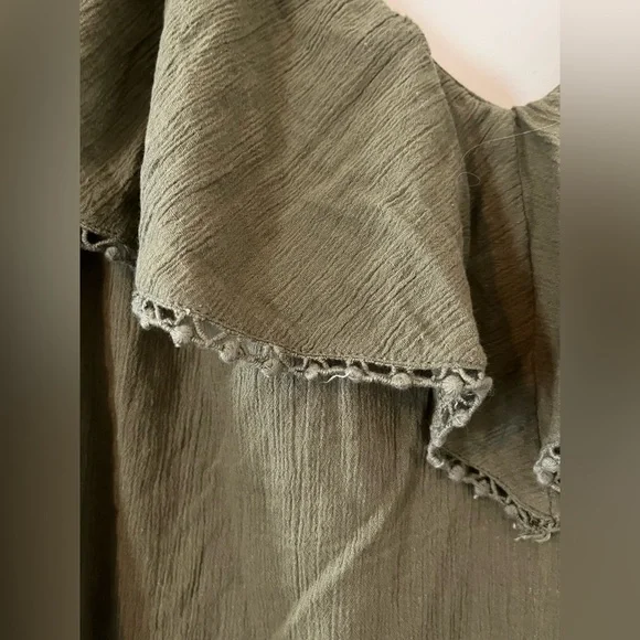LOFT Olive Ruffle Blouse Cotton Womens Size XS - Picture 2 of 11